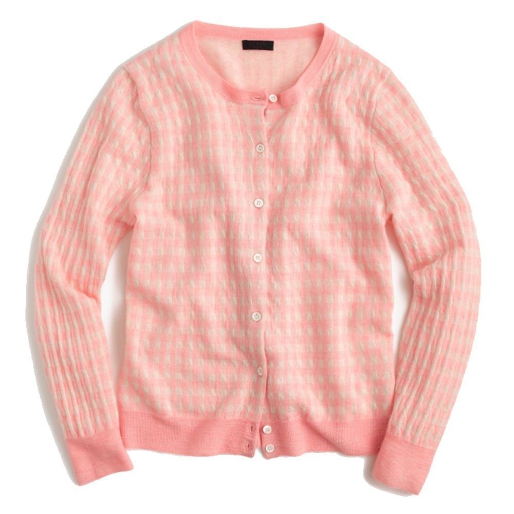 J. Crew Pink Gingham Cashmere Cardigan
